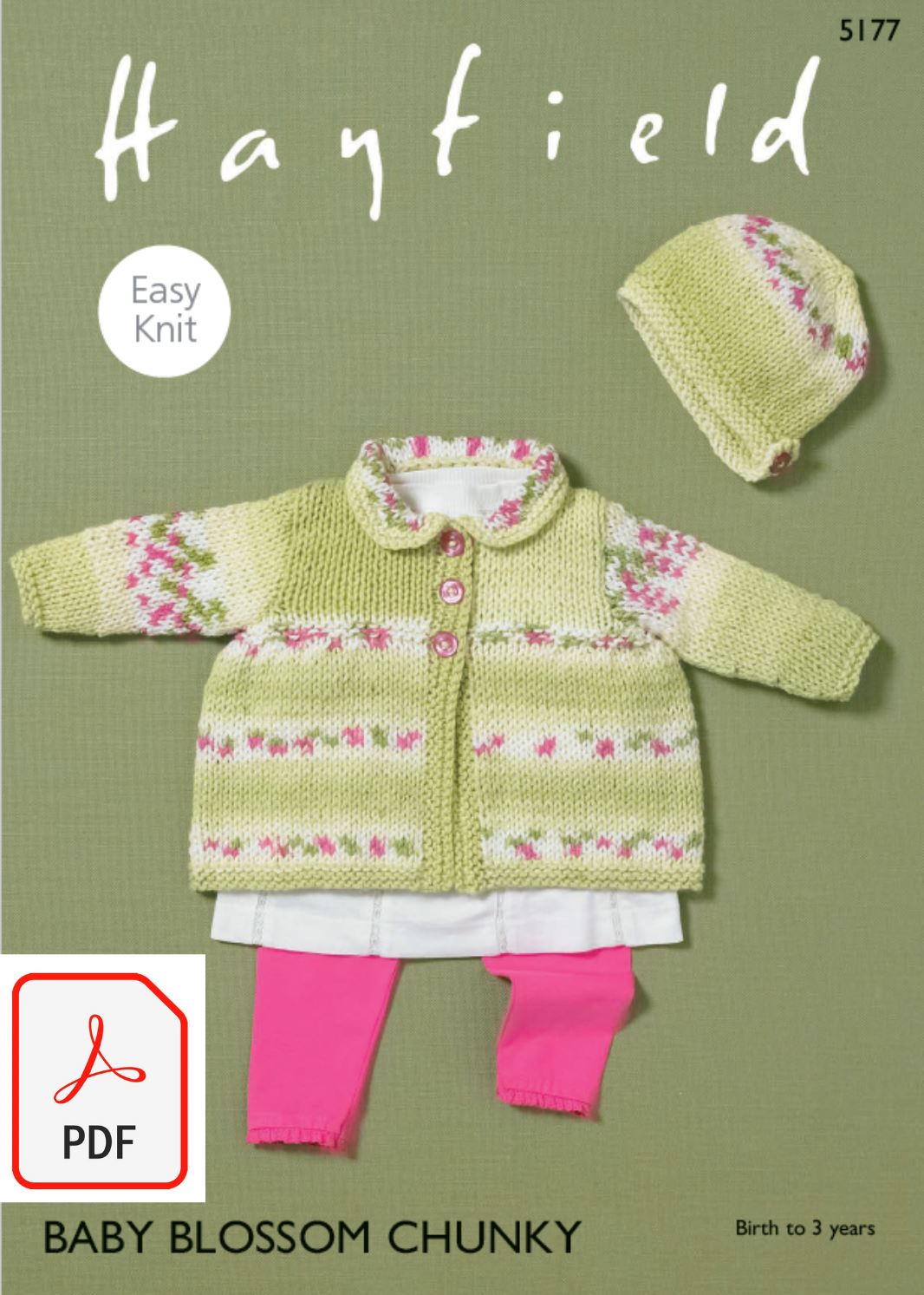 Hayfield 5177 Matinee Coat and Bonnet in Baby Blossom Chunky (PDF) Knit in a Box