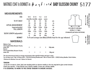 Hayfield 5177 Matinee Coat and Bonnet in Baby Blossom Chunky (PDF) Knit in a Box