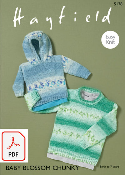 Hayfield 5178 Sweaters in Baby Blossom Chunky (PDF) Knit in a Box