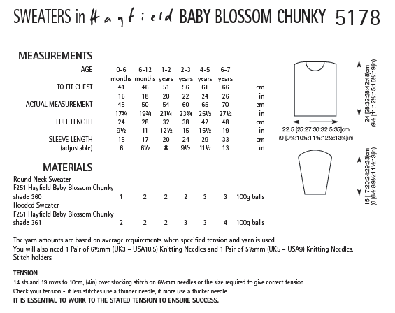 Hayfield 5178 Sweaters in Baby Blossom Chunky (PDF) Knit in a Box
