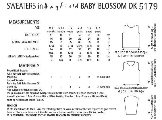Hayfield 5179 Sweaters in Baby Blossom DK (PDF) Knit in a Box