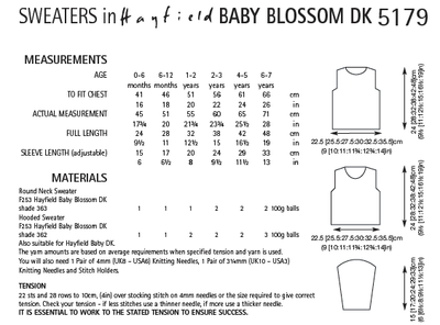 Hayfield 5179 Sweaters in Baby Blossom DK (PDF) Knit in a Box