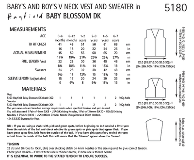 Hayfield 5180 Baby´s and Baby´s V Neck Vest and Sweater in Baby Blossom DK (PDF) Knit in a Box