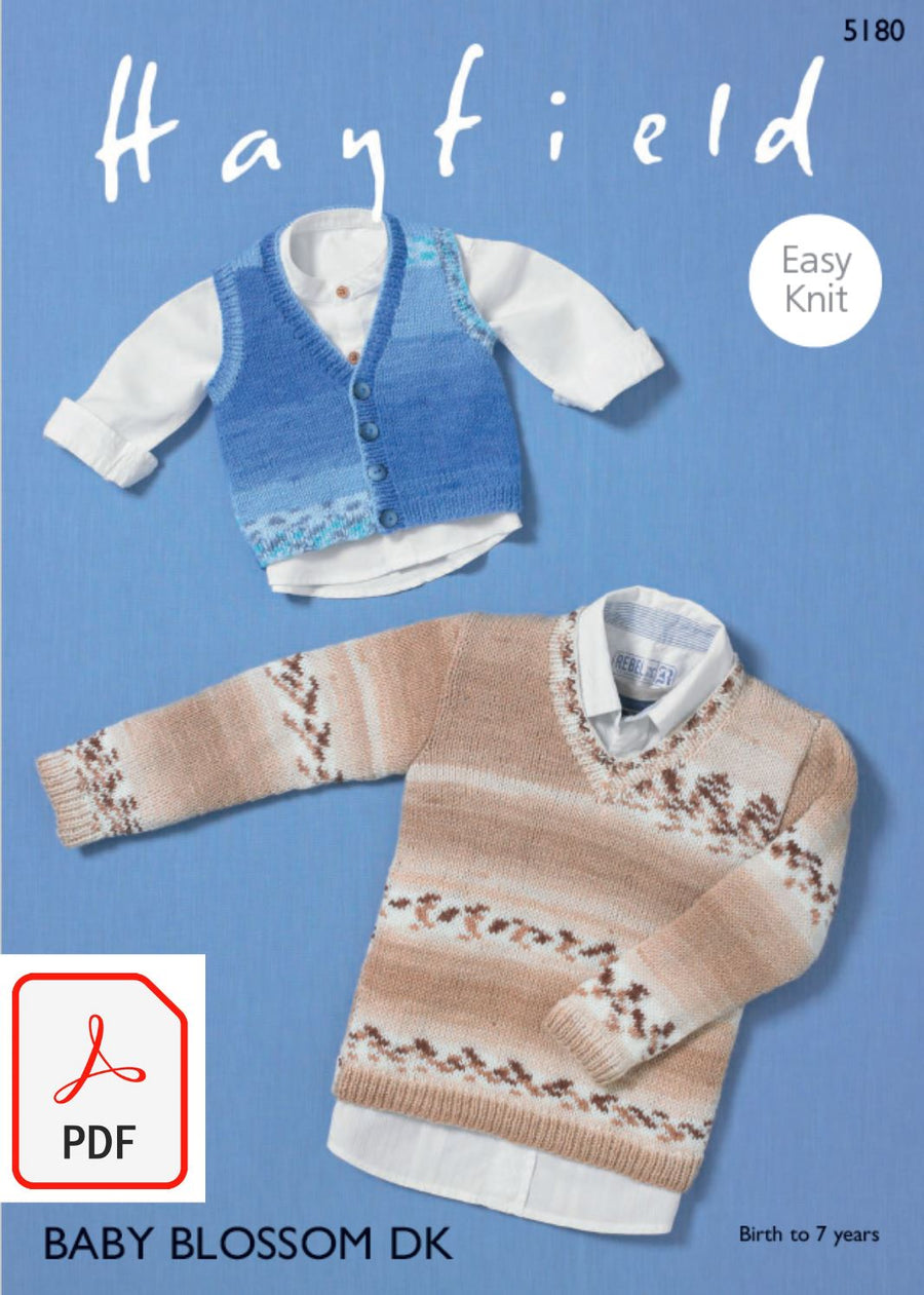 Hayfield 5180 Baby´s and Baby´s V Neck Vest and Sweater in Baby Blossom DK (PDF) Knit in a Box 