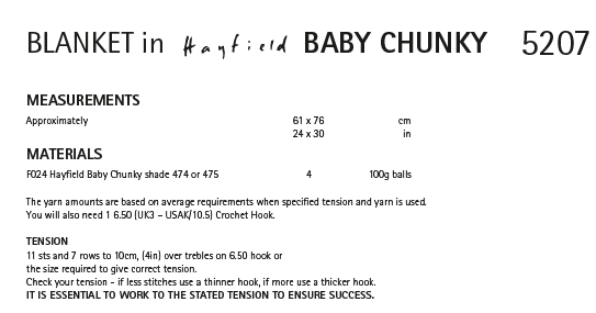 Hayfield 5207 Crochet Blanket in Hayfield Baby Chunky (PDF) Knit in a Box