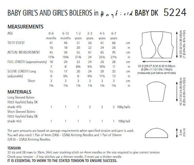 Hayfield 5224 Baby / Girl's Boleros in Hayfield Baby DK (PDF) Knit in a Box