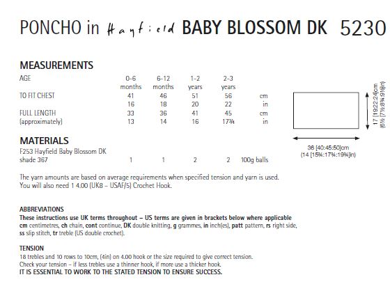 Hayfield 5230 Crochet Poncho in Baby Blossom DK (PDF) Knit in a Box