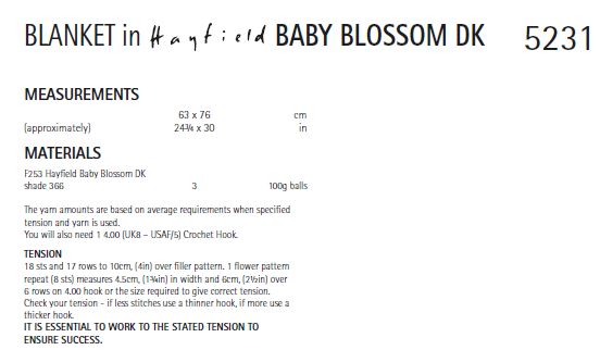 Hayfield 5231 Crochet Blanket in Baby Blossom DK (PDF) Knit in a Box