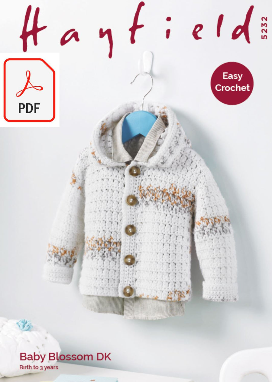 Hayfield 5232 Boy's Crochet Jacket in Baby Blossom DK (PDF) Knit in a Box 