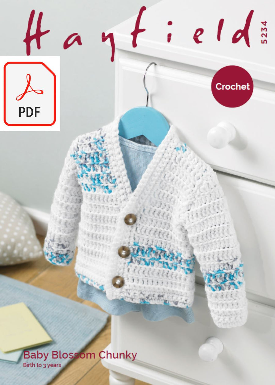 Hayfield 5234 Boy's Crochet Cardigan in Baby Blossom Chunky (PDF) Knit in a Box 