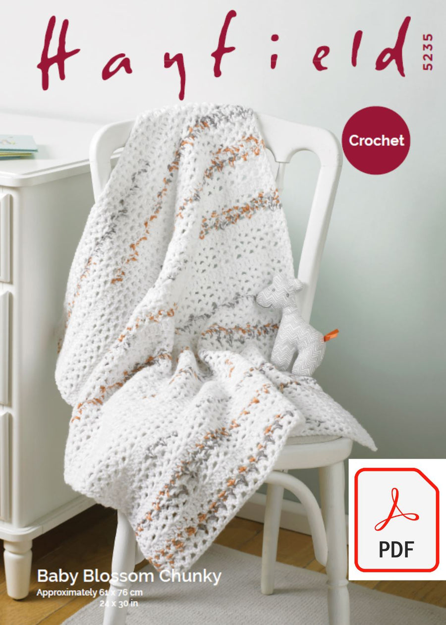 Hayfield 5235 Crochet Blanket in Baby Blossom Chunky (PDF) Knit in a Box 