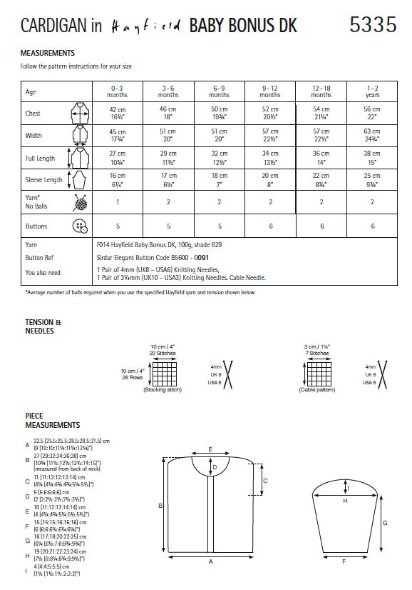 Hayfield 5335 Baby Cardigan in Baby Bonus DK (PDF) Knit in a Box