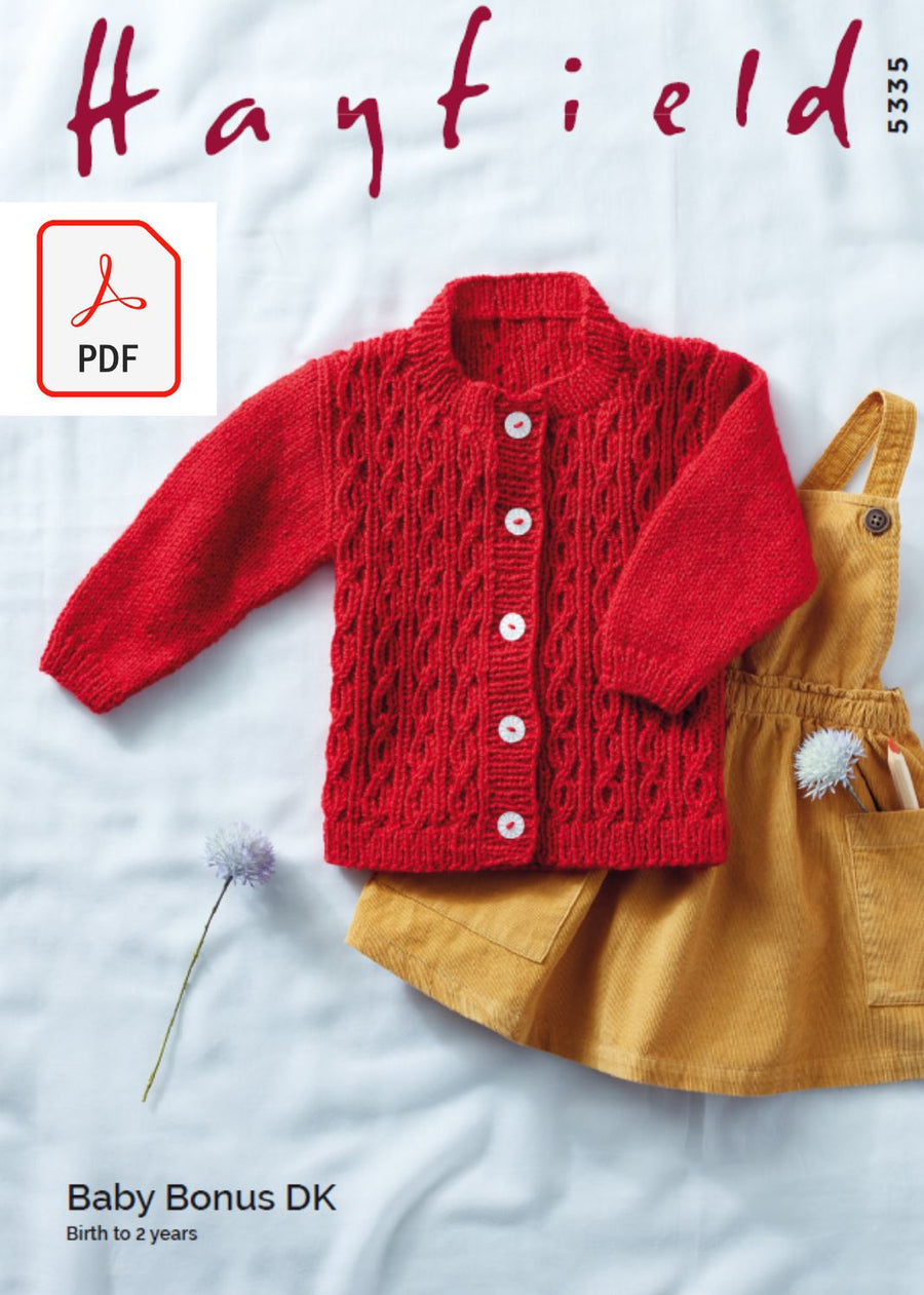 Hayfield 5335 Baby Cardigan in Baby Bonus DK (PDF) Knit in a Box 
