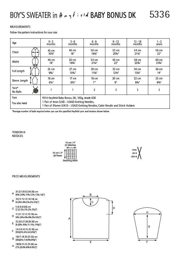Hayfield 5336 Baby Boy Sweater in Baby Bonus DK (PDF) Knit in a Box