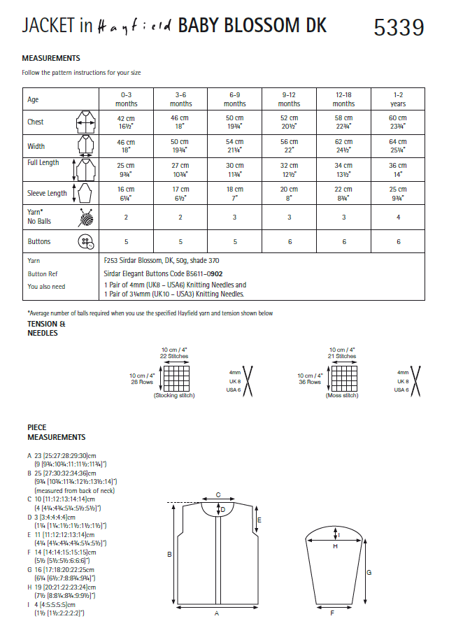 Hayfield 5339 Baby Jacket in Hayfield Baby Blossom DK (PDF) Knit in a Box