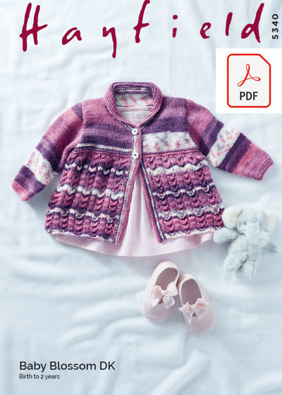 Hayfield 5340 Baby Matinee Coat in Hayfield Baby Blossom DK (PDF) Knit in a Box