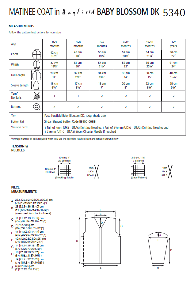 Hayfield 5340 Baby Matinee Coat in Hayfield Baby Blossom DK (PDF) Knit in a Box