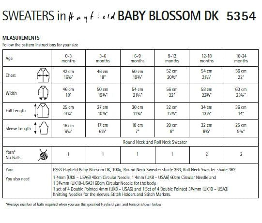 Hayfield 5354 Babie Sweaters in Baby Blossom DK (PDF) Knit in a Box