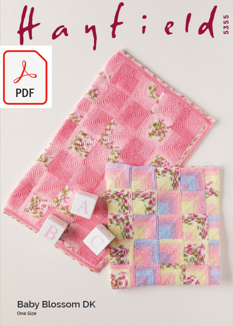 Hayfield 5355 Blankets in Baby Blossom DK (PDF) Knit in a Box 