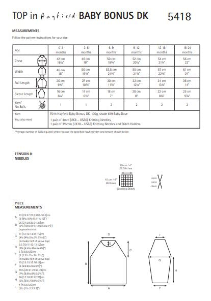 Hayfield 5418 Top in Baby Bonus DK (PDF) Knit in a Box