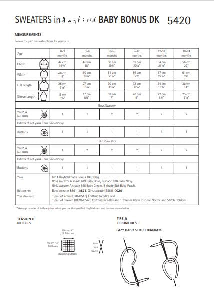 Hayfield 5420 Sweaters in Baby Bonus DK (PDF) Knit in a Box