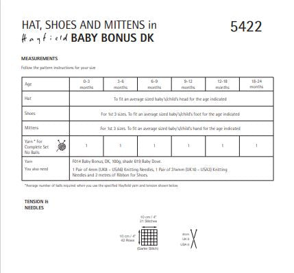 Hayfield 5422 Hat, Shoes and Mittens in Baby Bonus DK (PDF) Knit in a Box