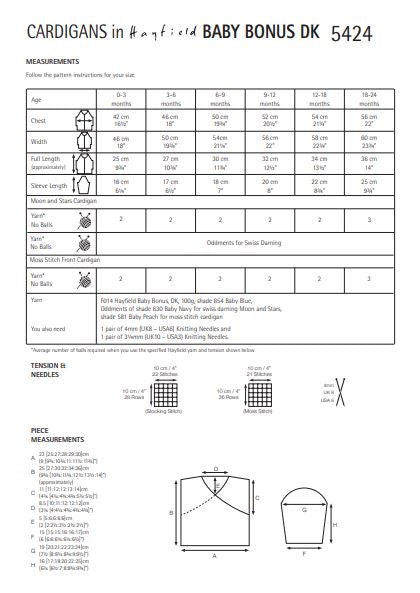 Hayfield 5424 Cardigans in Baby Bonus DK (PDF) Knit in a Box