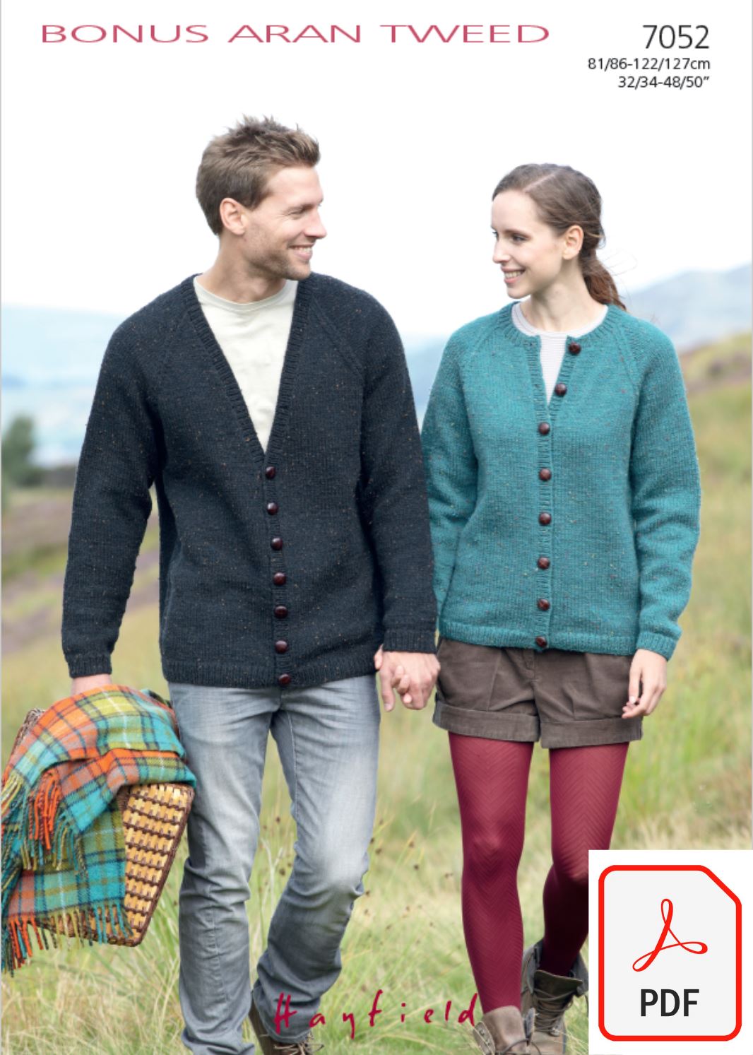 Hayfield 7052 Lady´s and Man´s Cardigans in Bonus Aran Tweed (PDF) Knit in a Box