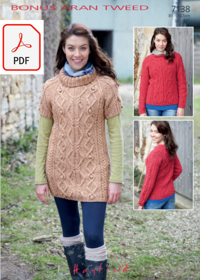Hayfield 7138 Sweater and Tunic in Bonus Aran Tweed (PDF) Knit in a Box