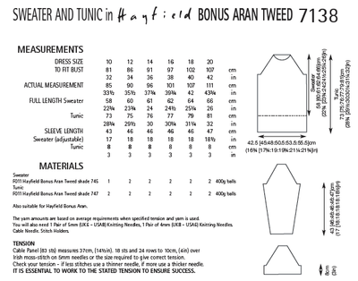 Hayfield 7138 Sweater and Tunic in Bonus Aran Tweed (PDF) Knit in a Box