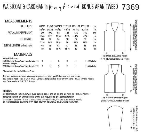 Hayfield 7369 Waistcoat and Cardigan in Bonus Aran Tweed (PDF) Knit in a Box
