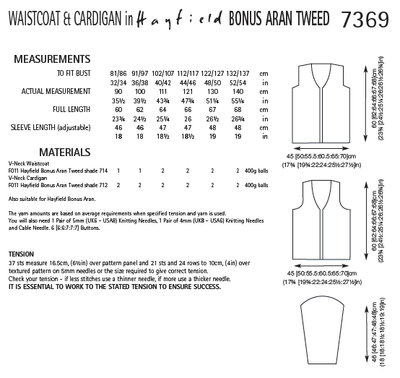 Hayfield 7369 Waistcoat and Cardigan in Bonus Aran Tweed (PDF) Knit in a Box