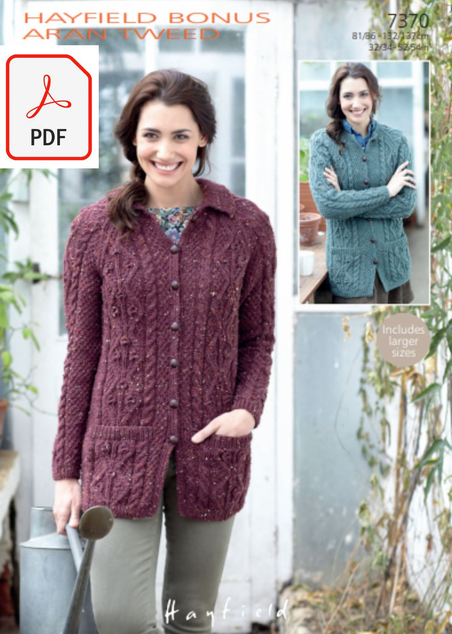 Hayfield 7370 Cardigans in Bonus Aran Tweed (PDF) Knit in a Box 