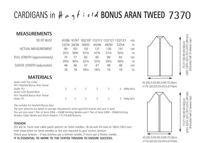 Hayfield 7370 Cardigans in Bonus Aran Tweed (PDF) Knit in a Box