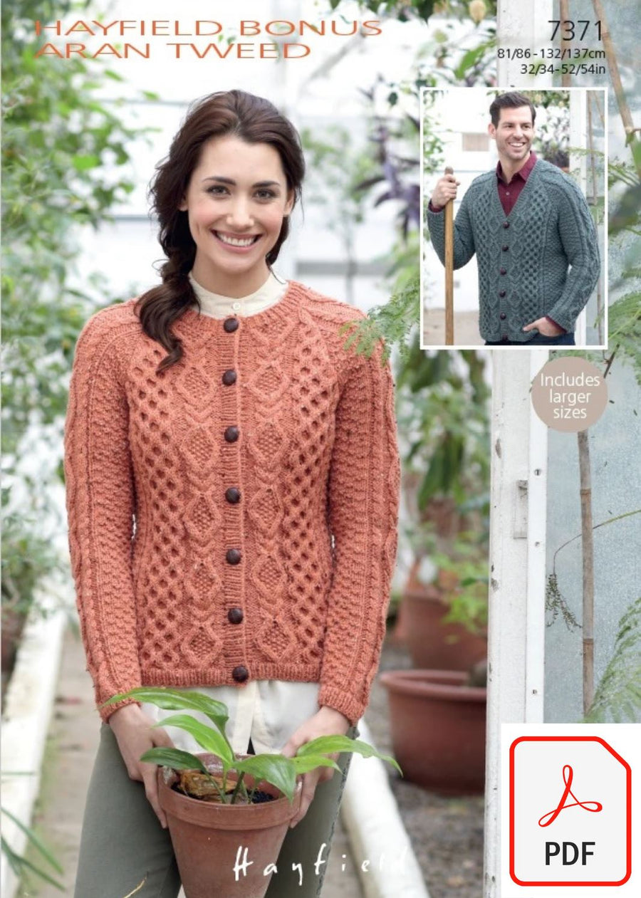 Hayfield 7371 Cardigans in Bonus Aran Tweed (PDF) Knit in a Box 