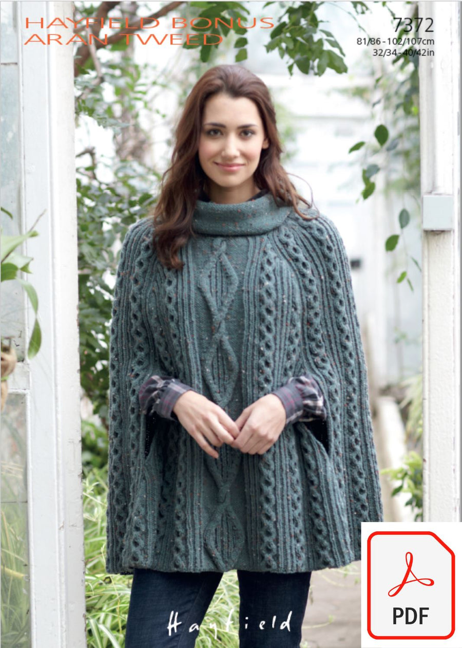 Hayfield 7372 Cape in Bonus Aran Tweed (PDF) Knit in a Box 