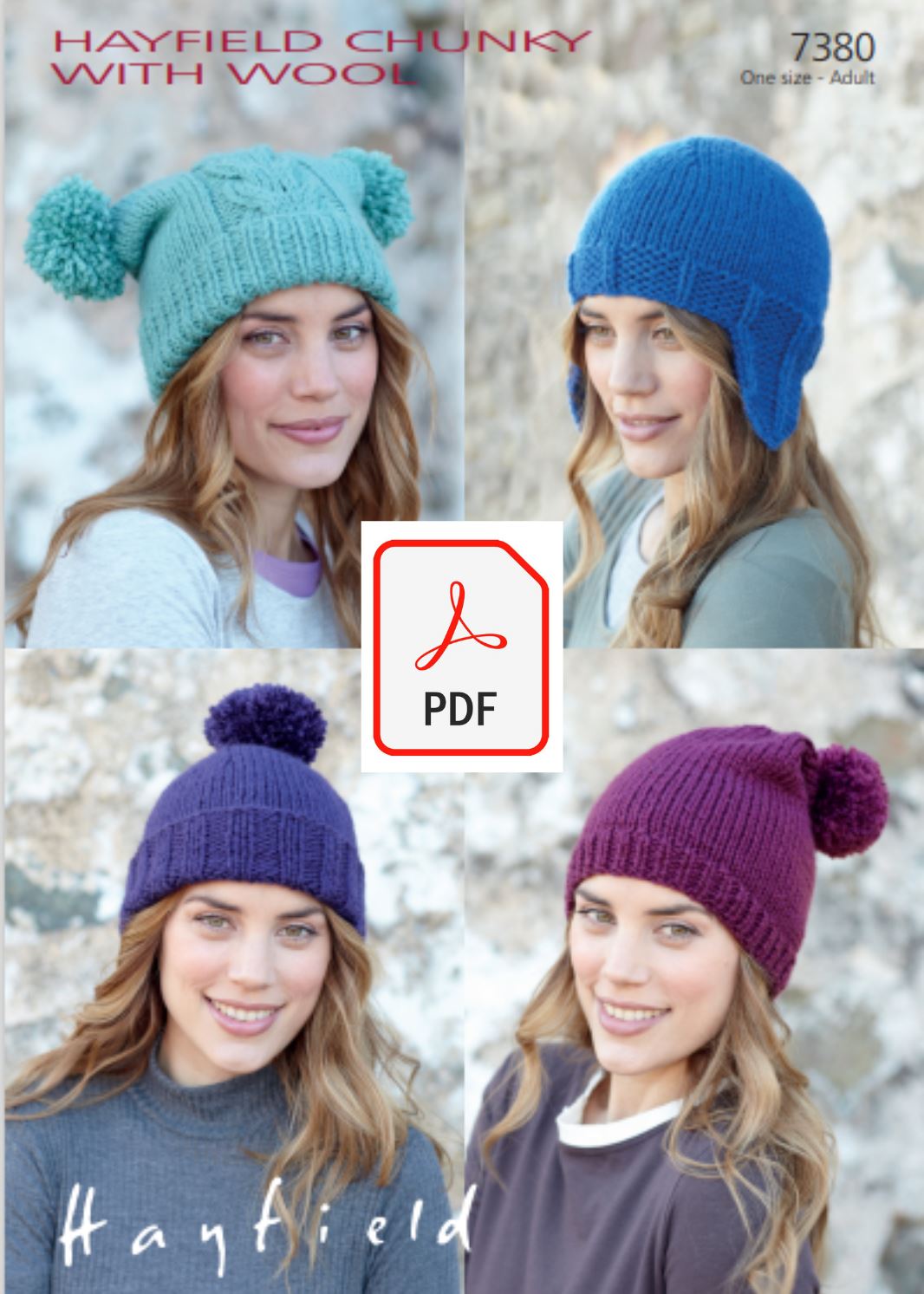 Hayfield 7380 Hats in Chunky with Wool (PDF) Knit in a Box