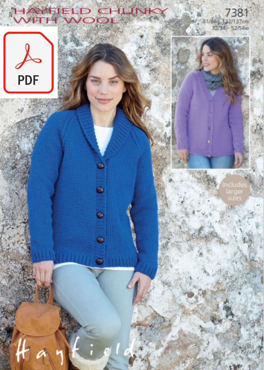 Hayfield 7381 Cardigans in Chunky with Wool (PDF) Knit in a Box 