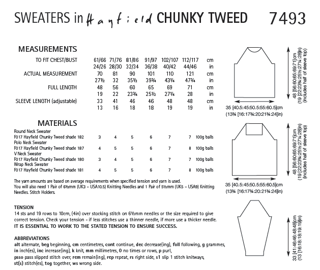 Hayfield 7493 Sweaters in Chunky Tweed (PDF) Knit in a Box
