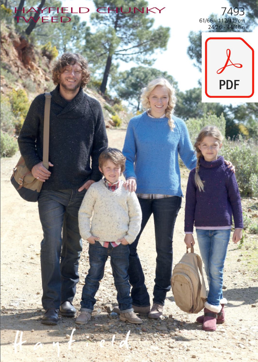 Hayfield 7493 Sweaters in Chunky Tweed (PDF) Knit in a Box 
