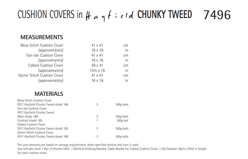 Hayfield 7496 Cushion Covers in Chunky Tweed (PDF) Knit in a Box