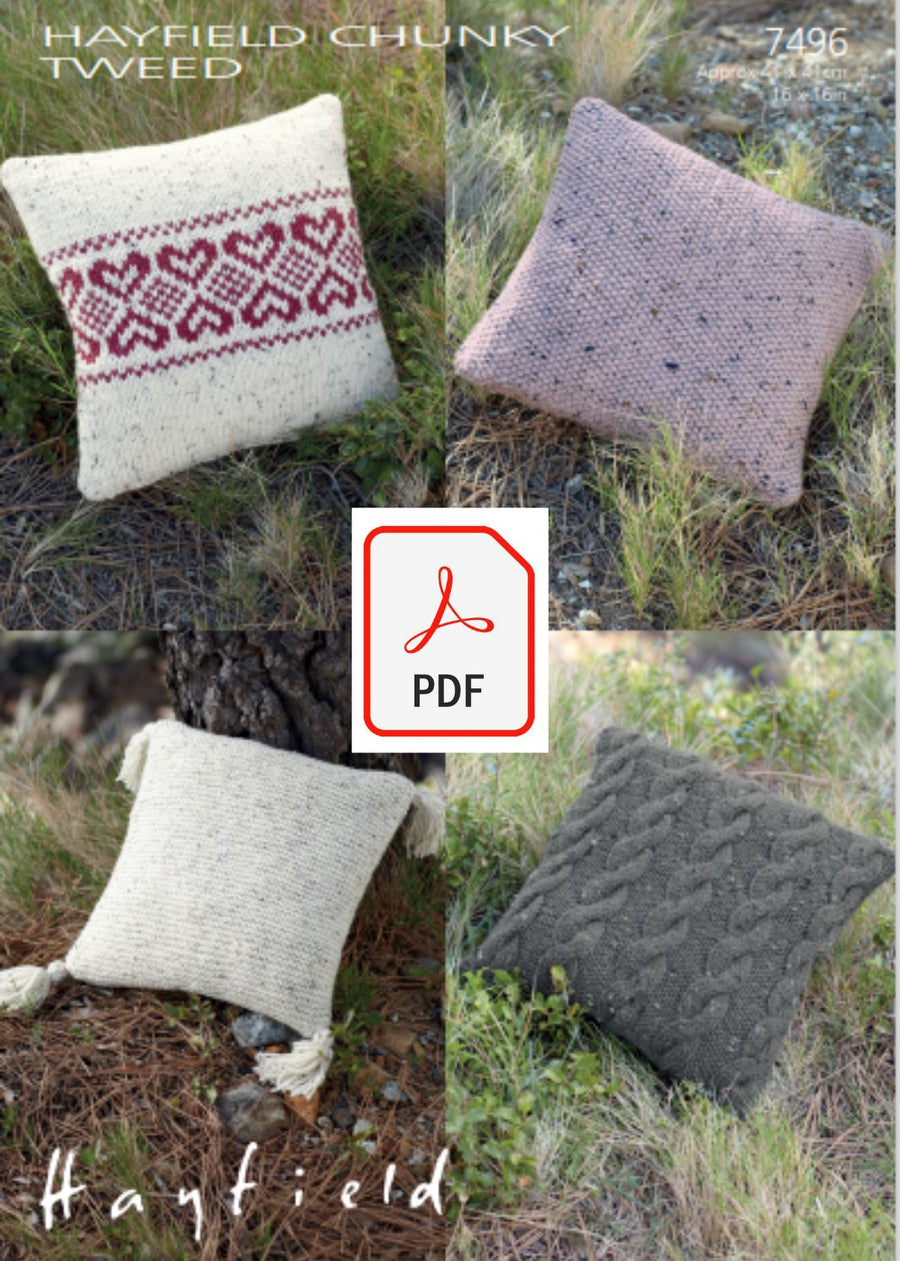 Hayfield 7496 Cushion Covers in Chunky Tweed (PDF) Knit in a Box 