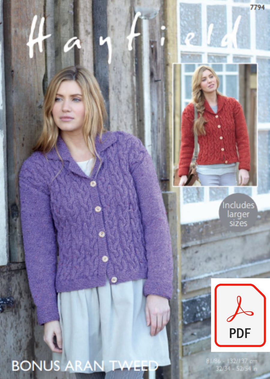 Hayfield 7794 Jackets in Bonus Aran Tweed (PDF) Knit in a Box 