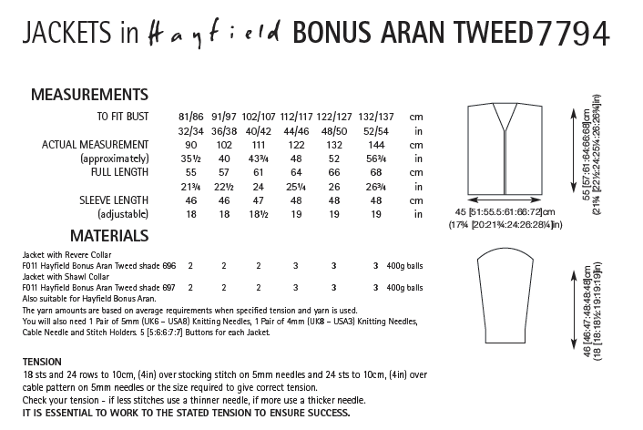 Hayfield 7794 Jackets in Bonus Aran Tweed (PDF) Knit in a Box