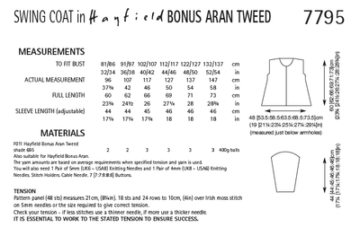 Hayfield 7795 Swing Coat in Bonus Aran Tweed (PDF) Knit in a Box