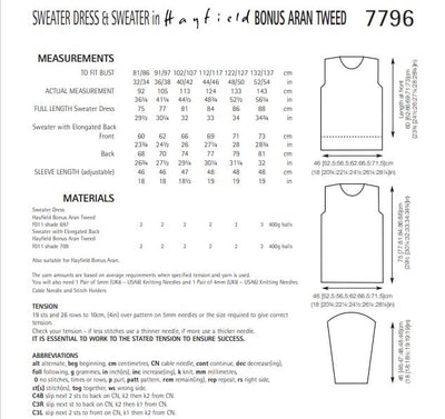 Hayfield 7796 Sweater Dress and Sweater in Bonus Aran Tweed (PDF) Knit in a Box