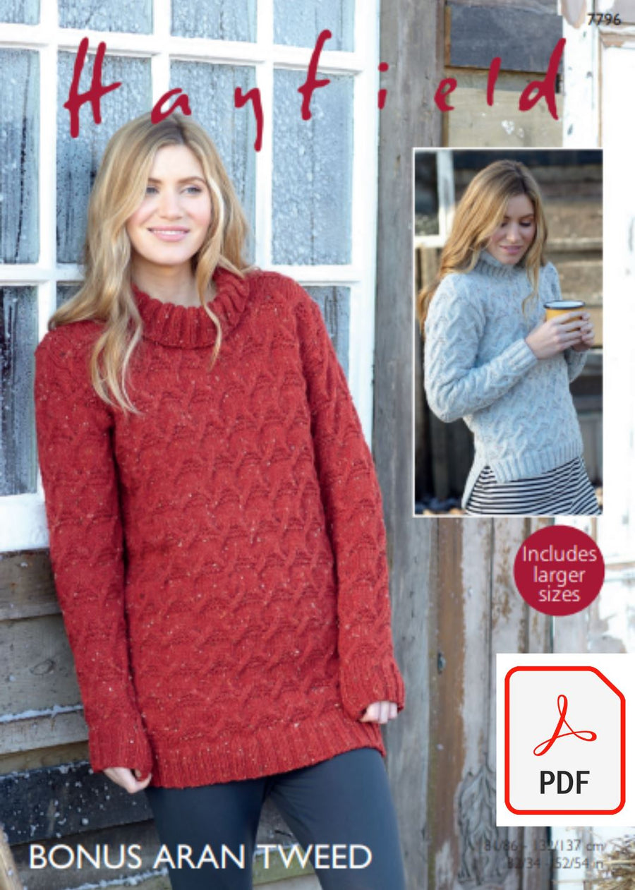 Hayfield 7796 Sweater Dress and Sweater in Bonus Aran Tweed (PDF) Knit in a Box 