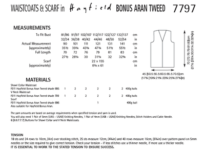 Hayfield 7797 Waistcoats and Scarf in Bonus Aran Tweed (PDF) Knit in a Box