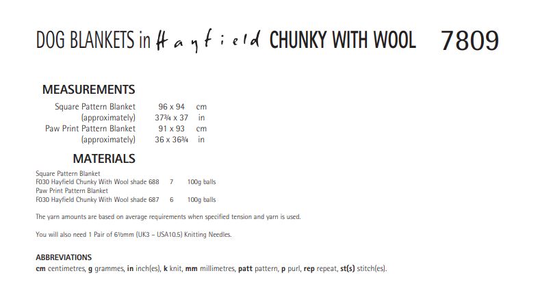 Hayfield 7809 Dog Blankets in Chunky with Wool (PDF) Knit in a Box