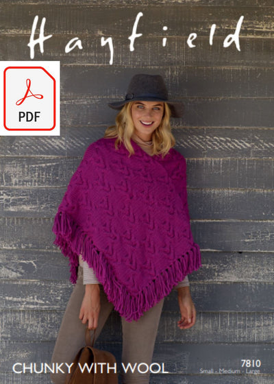 Hayfield 7810 Poncho in Chunky with Wool (PDF) Knit in a Box